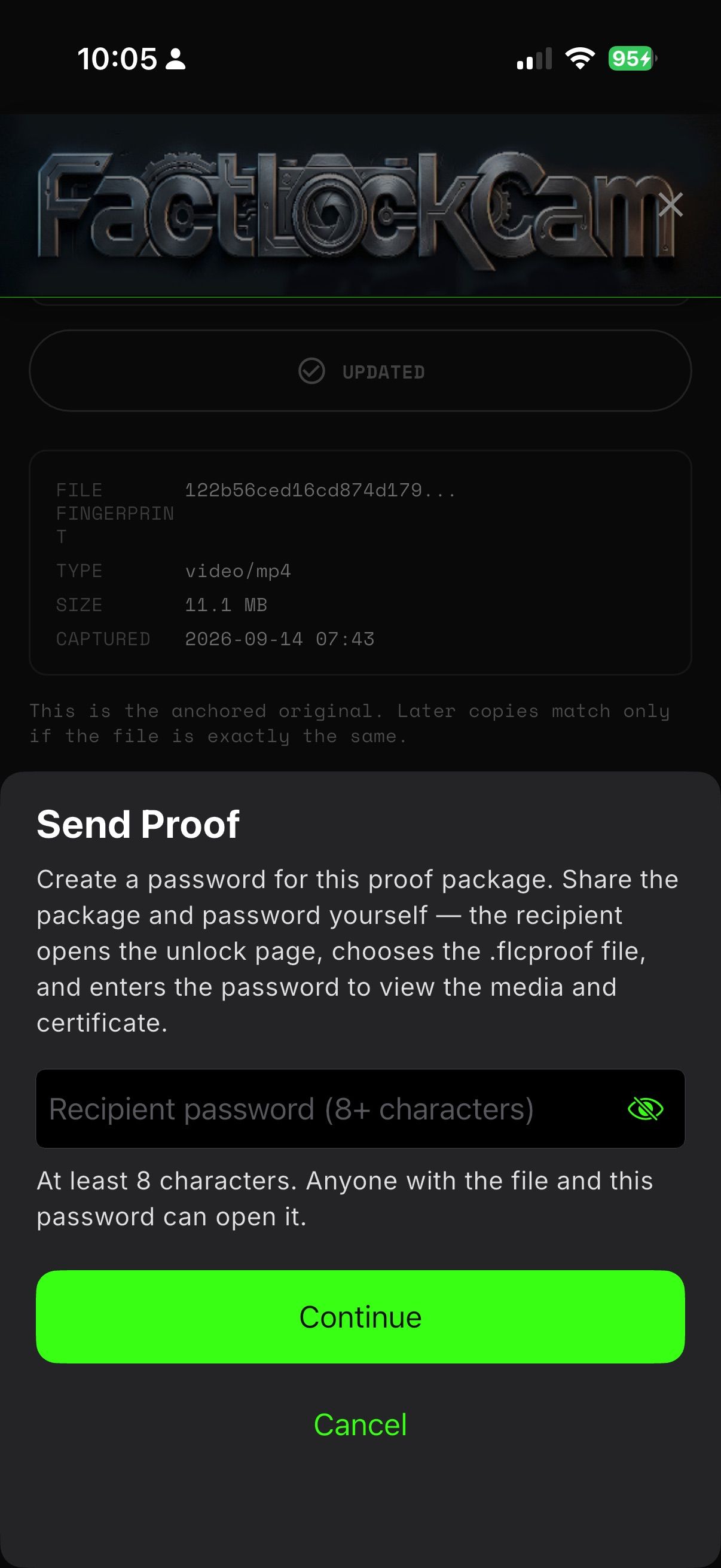 FactLockCam one password, one package screen